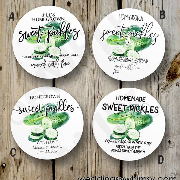 Custom Sweet Pickles Labels, Printed Sweet Pickle Stickers, Personalized Canning Preserves Sticker, DIY Homemade Wedding Favor Product Label