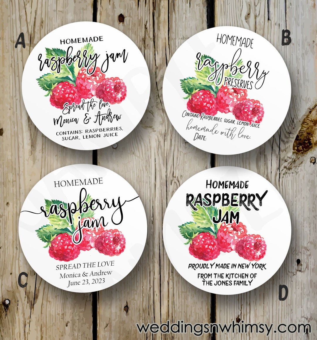 Custom Raspberry Jam Labels, Printed Raspberry Jam Stickers
