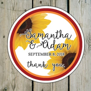 Round Custom Sunflower Favor Labels / Sunflower Stickers - Sunflower Wedding Favor Stickers / Sunflower Shower Labels / Birthday Stickers