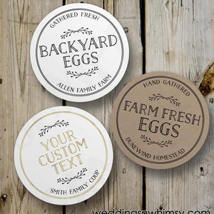 Aangepaste eierdoosstickers, vintage boerderij verse eieren ronde stickers, bedrukt kippenhoklabel, gepersonaliseerd, homesteading wit kraftbruin