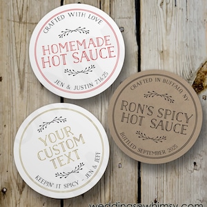Adesivi personalizzati per salsa piccante, adesivi rotondi per salsa piccante fatta in casa vintage, etichette per bottiglie stampate, bomboniere personalizzate per matrimonio, carta kraft bianca