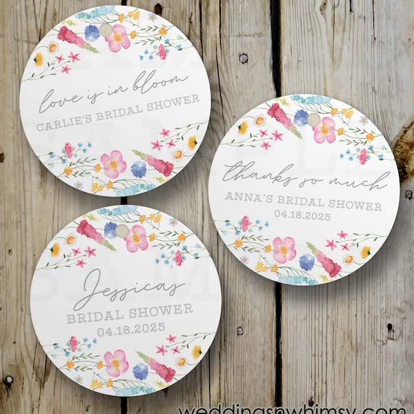 Custom Floral Bridal Shower Thank You Tags, Printed Round Flower Hang Tags, Personalized Wedding Shower Favor Tags, Love is In Bloom Tags