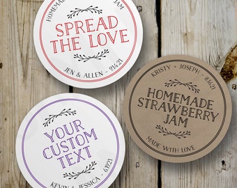 Custom Spread the Love Stickers, Vintage Homemade Jam Jar Round Stickers, Printed Jam Canning Labels, Personalized Wedding Favor White Kraft