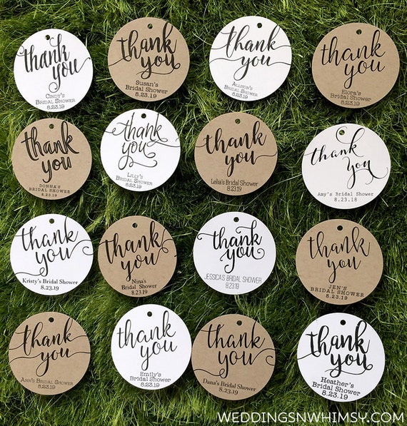 Thank You Tags / Bridal Shower Tags, Classic / Rustic Thank you Tags, Wedding Tags, White / Kraft Round Personalized Gift Tags, Party Tags