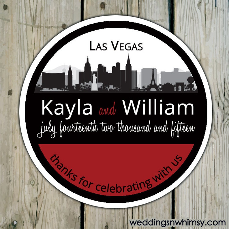 Round Wedding Labels / Las Vegas / Custom Favor Labels / Vegas Etsy