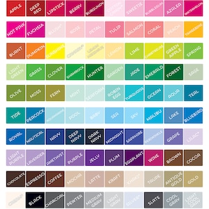 Op de afbeelding: Een kleurenkaart met een verscheidenheid aan kleuren, waaronder rood, blauw, groen, geel en paars. De kaart is gelabeld "Weddings n' Whimsy" en bevat de namen van elke kleur. De kaart bevat ook een sectie voor "Faux Effects" met verschillende folie- en glitteropties.