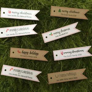 Merry Christmas Tags - 30 Small Pennant Custom Christmas Gift Tags - Personalized Gift Tags / Party Tags / Xmas Tags / Business Tags