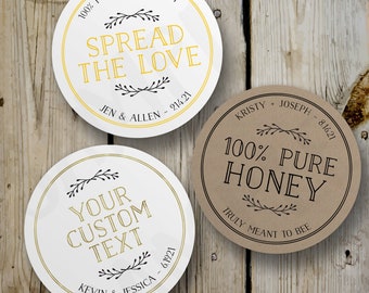 Custom Spread the Love Stickers, Vintage Honey Jar Round Stickers, Printed Honey Favor Labels, Personalized Wedding Favors, White Kraft