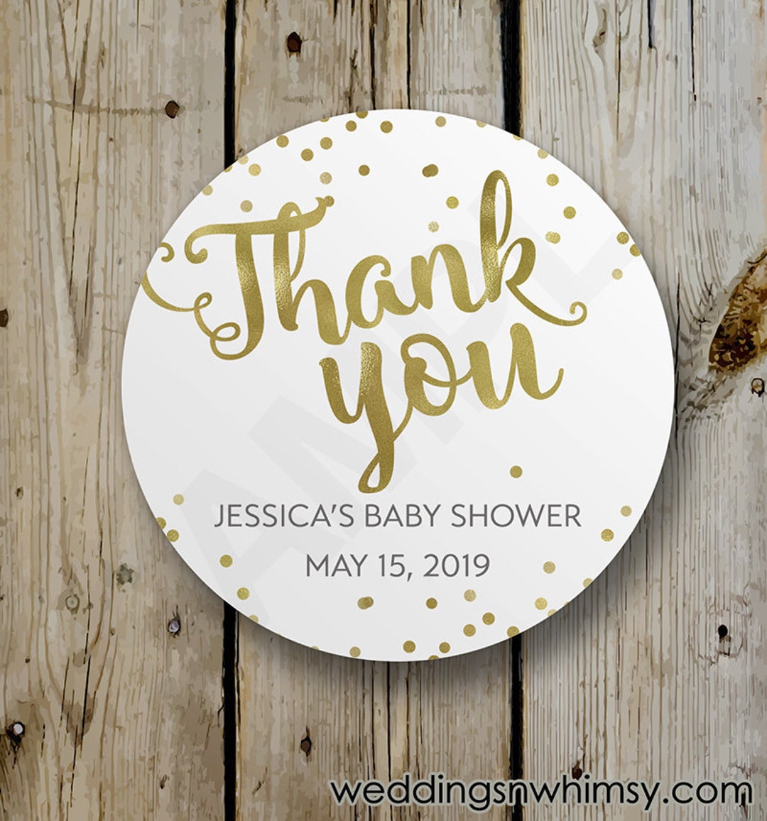 Baby Shower Thank You Stickers, Custom Gold Baby Shower Sticker ...