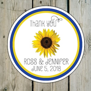 Round Custom Sunflower Favor Labels / Sunflower Stickers - Sunflower Wedding Favor Stickers / Sunflower Shower Labels / Birthday Stickers