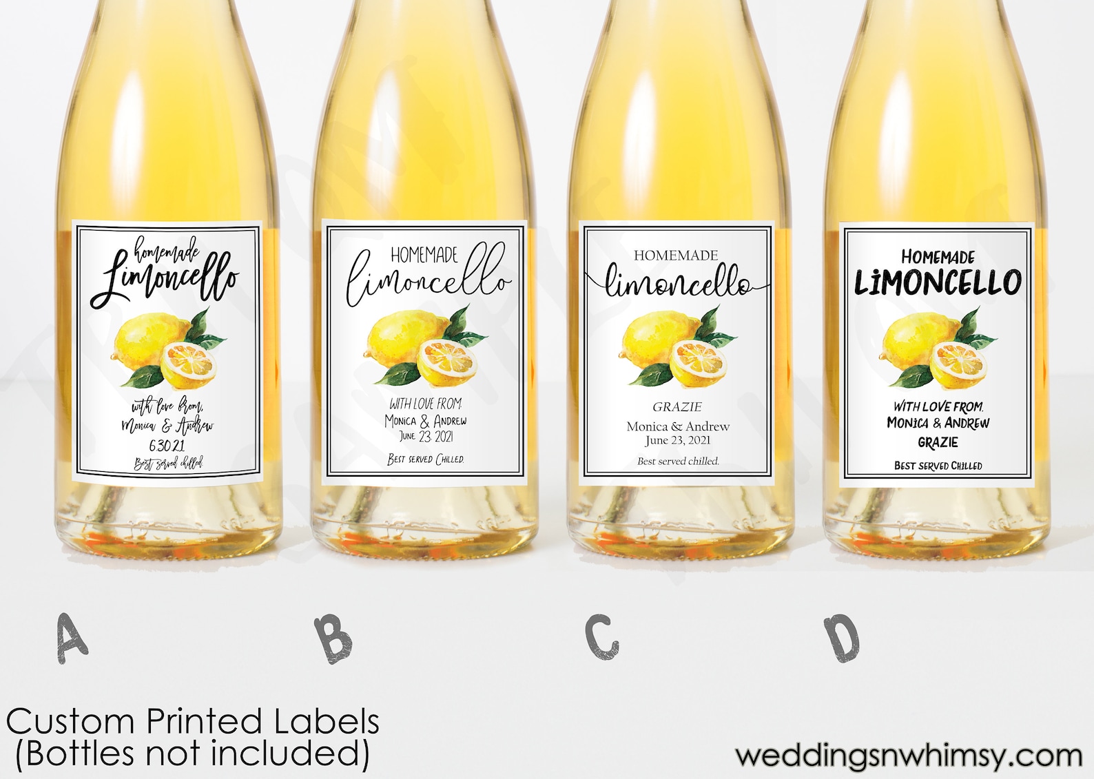 Custom Limoncello Labels, Printed Lemoncello Stickers, Personalized