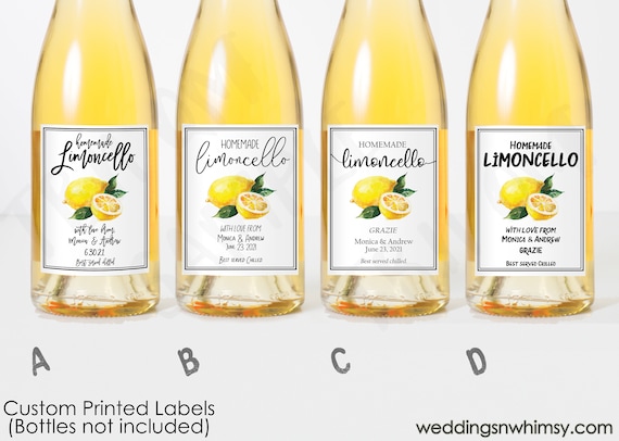 Custom Limoncello Labels, Printed Lemoncello Stickers, Personalized Limoncello Sticker, Italian Wedding, DIY Homemade Wedding Favor Label
