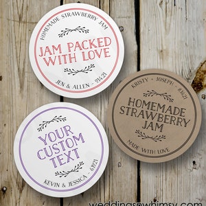 Custom Jam Packed with Love Stickers, Vintage Homemade Jam Round Stickers, Printed Jam Jar Labels, Personalized Wedding Favor, White Kraft