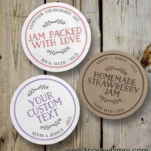 Adesivi personalizzati "Jam Packed with Love", adesivi rotondi vintage per marmellata fatta in casa, etichette stampate per barattoli di marmellata, bomboniere personalizzate per matrimoni, carta kraft bianca