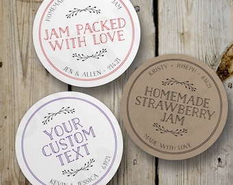 Custom Jam Packed with Love Stickers, Vintage Homemade Jam Round Stickers, Printed Jam Jar Labels, Personalized Wedding Favor, White Kraft