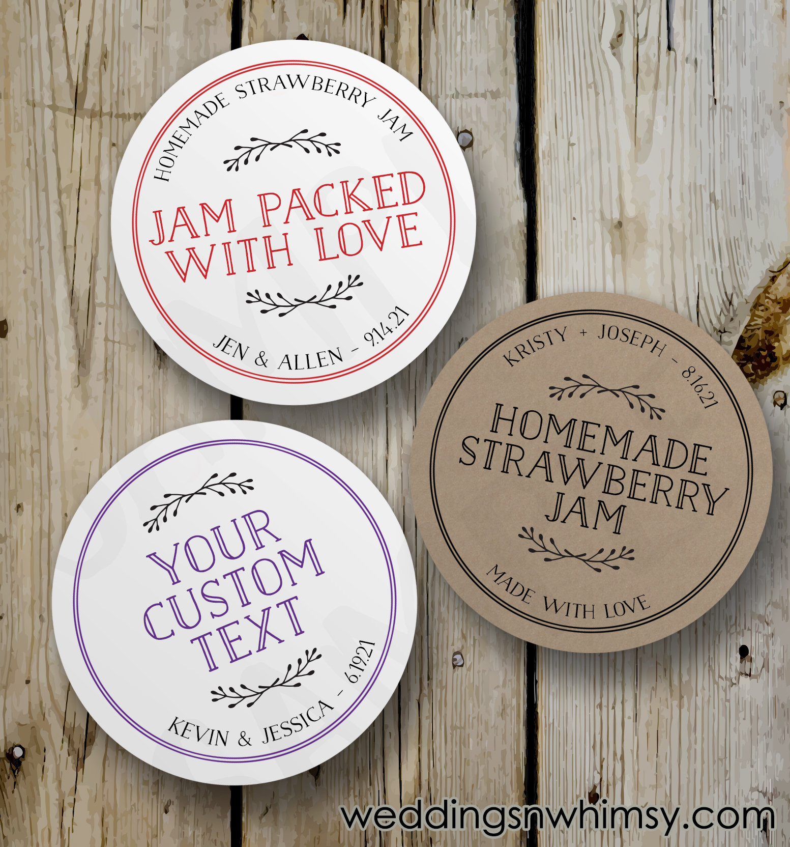 Custom Jam Packed with Love Stickers, Vintage Homemade Jam Round Stickers, Printed Jam Jar Labels, Personalized Wedding Favor, White Kraft