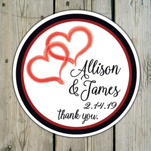 Round Custom Heart Favor Labels / Heart Stickers - Double Hearts Wedding Favor Stickers / Heart Shower Labels / Anniversary Stickers