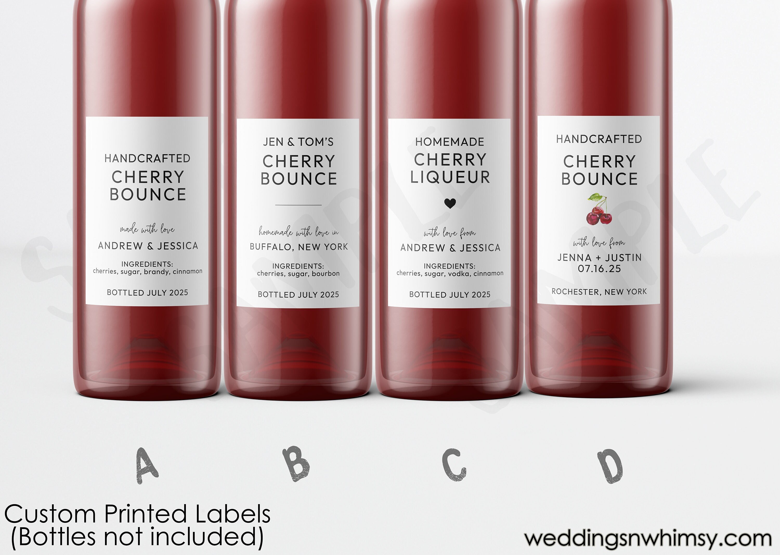 Custom Cherry Bounce Labels, Printed Cherry Liqueur Stickers, Personalized Cherry Liquor Sticker, DIY Homemade Alcohol Wedding Favor Label