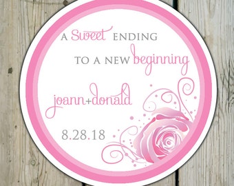 Round Custom Rose Favor Labels / Stickers - Rose Wedding Favor Stickers / Shower Labels / Birthday - Summer Wedding - Pink or Red Roses