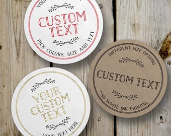 Custom Vintage Stickers / Labels, Rustic Personalized Round Printed Sticker, Any Text / Your Wording, White Kraft Homestead Business Product