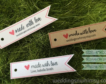 Made with Love Tags - 30 Pennant Custom Gift Tags / Favor Tags - Wedding Tags / Shower Tags / Birthday Tags / Business Tags / Product Tags