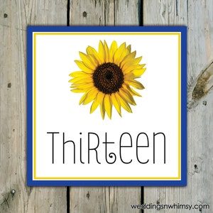 10 Custom Sunflower Table Numbers - Personalized Table Numbers - Wedding Table Numbers / Shower Table Numbers - Floral Table Number Cards