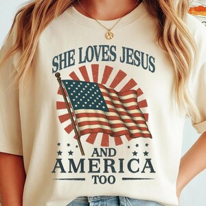 She Loves Jesus and America Too png-Jesus Christian USA Faith Tee png-God Religious Bible Quote Patriotic 4th of July PNG SVG Design