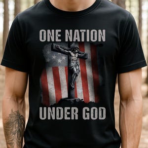 One Nation Under God png-Jesus Christian Cross and Flag png-God Religious Bible Verse Graphic for Patriotic Believers & Prayer Warriors png