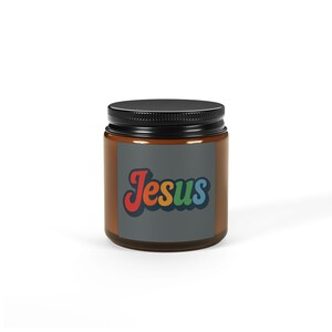 Colorful Jesus - Scented Soy Candle - Spiritual Home Decor, Aromatherapy Gift, Religious Candle, Multi-Size Amber Jar