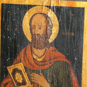 Antique Orthodox Church tempera icon  Saint James the great hand painted