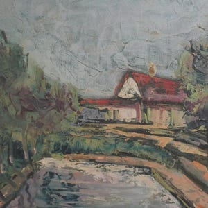 Oil painting landscape cityscape signed
