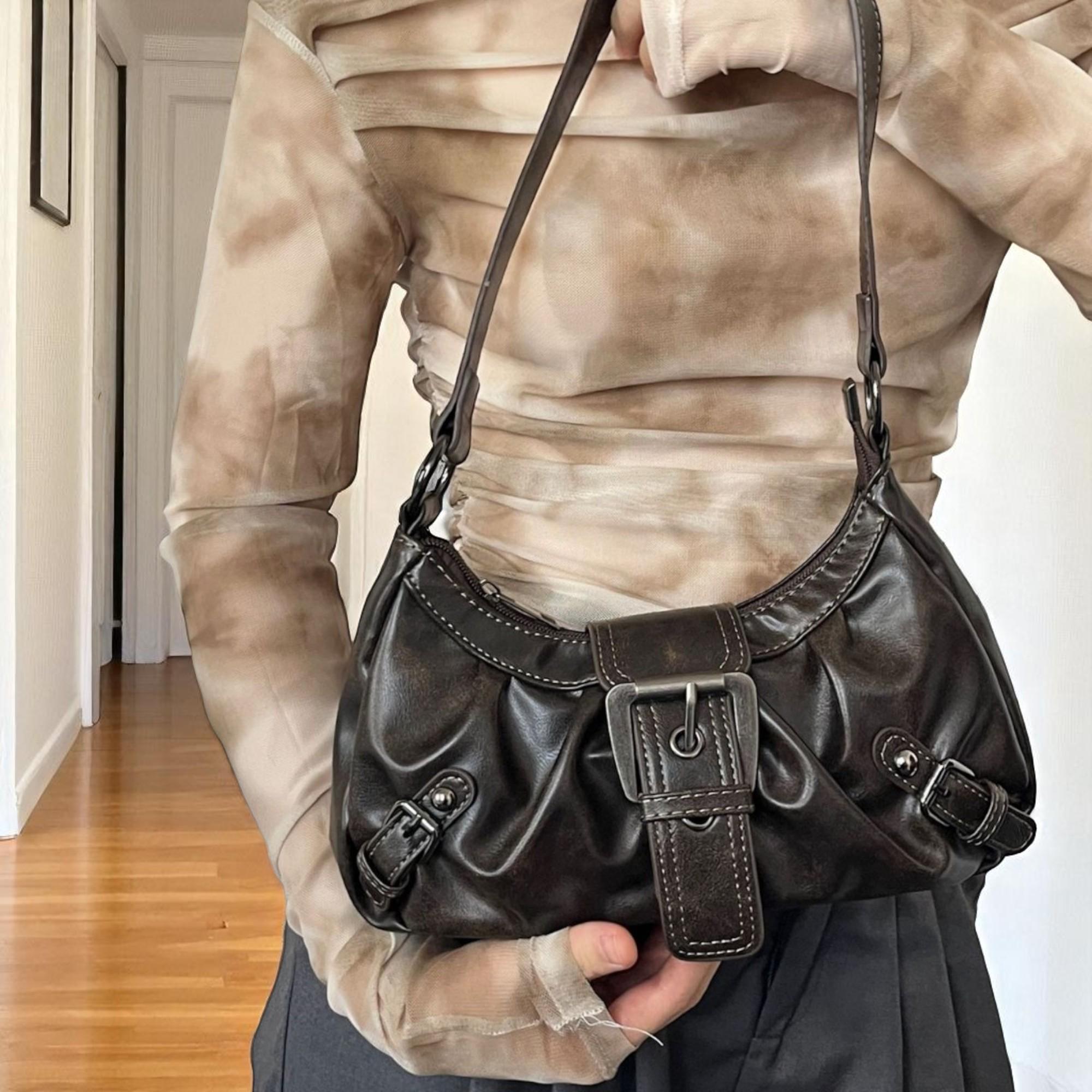 バッグ grunge leather shoulder bag brown ITALY ITALIAN CAPACCIOLI SHOULDER HOBO BAG BROWN LEATHER SUEDE