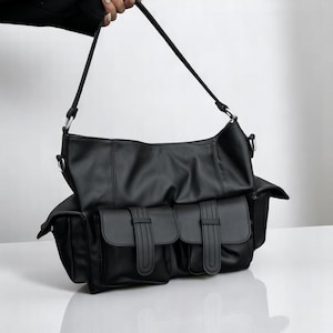 Vegan Leder Umhängetasche - Geräumige Multi-Pocket Crossbody Geldbörse für Frauen, Braun & Schwarz Laptop Reisetasche, Stilvolles Handgepäck-Geschenk