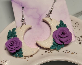 Purple Rose Moon Sparkle Earrings