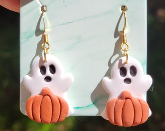 Ghost Pumpkin Halloween Clay Earrings