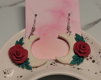 Red Rose Moon Sparkle Earrings