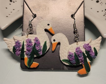 White Duck Floral Lavendar Earrings