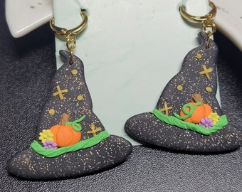 Witch Hat Pumpkin Floral Earrings