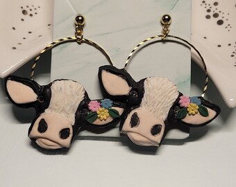 Cow Floral Western Earrings