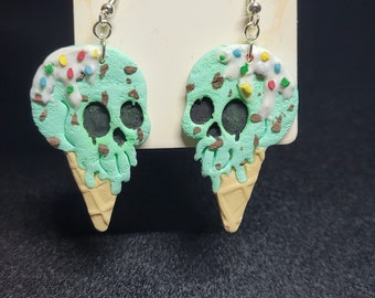 Skull Mint Chocolate Chip Ice Cream Summer Earrings