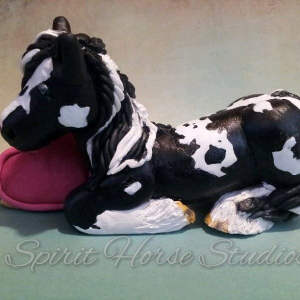 Valentine Gypsy Vanner Horse Holding Heart Figurine Polymer Clay OOAK
