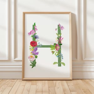 Letter H Monogram Alphabet Botanical Fine Art Poster