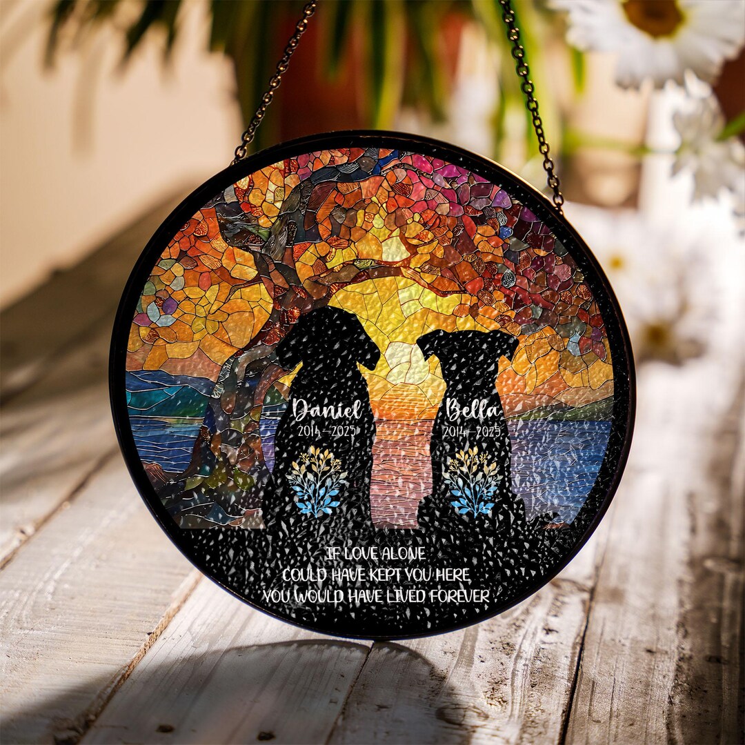 Personalized Pet Memorial Stained Glass Suncatcher: Rainbow Bridge ...
