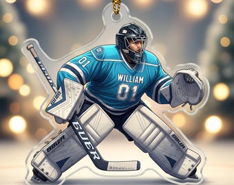 Personalized Hockey Goalie Ornament with Name and Number, Custom Ice Hockey Acrylic Ornament