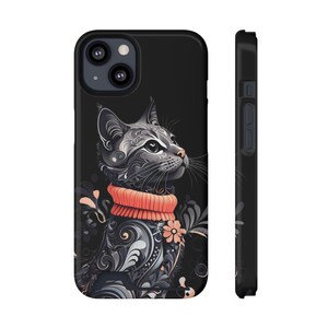 Funda para teléfono con diseño de gato y tarjetero. Elegante accesorio para amantes de las mascotas. Bonito regalo para amantes de los gatos, regalo de cumpleaños. Funda única para teléfono.