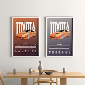 Toyota Supra MK4 Poster Wall Art 2JZ Engine Specs Print JDM Gift for Car Guy Man Cave Decor Fast & Furious Movie Car Supra Poster Wall Art