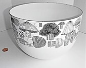 Vintage Finel Mushroom Enamel Black and White Bowl Kaj Franck Signed Mid Century Serving Bowl Signed 1960 39 s