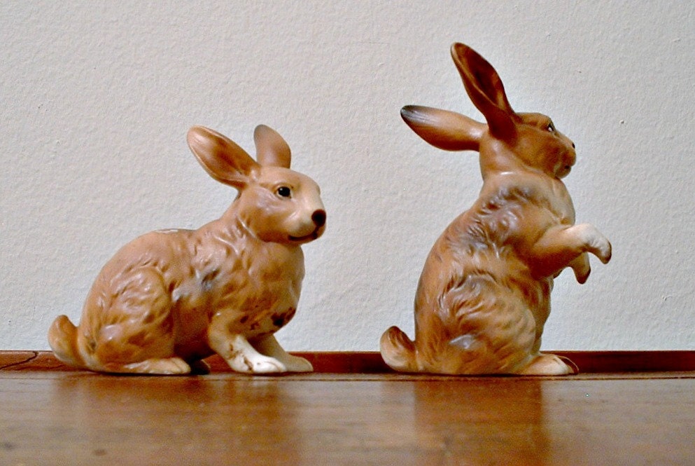 Vintage Lefton Rabbits Figurines Brown 1960s Easter H6664 Etsy