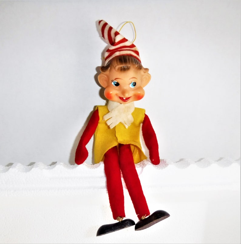 Vintage Christmas Elf Pixie with Wood Shoes Ornament image 0