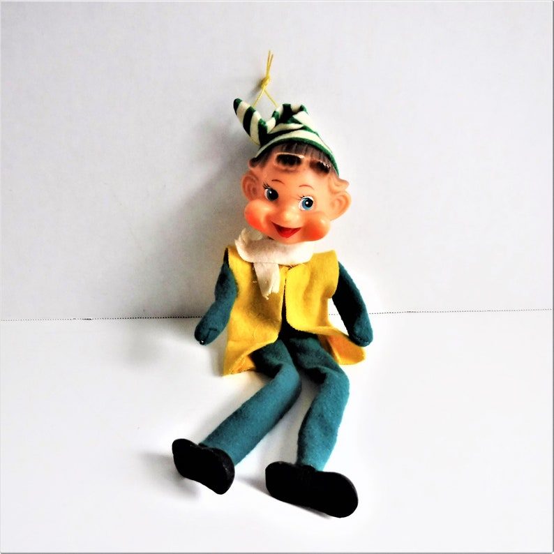 Vintage Christmas Elf Pixie with Wood Shoes Ornament image 0